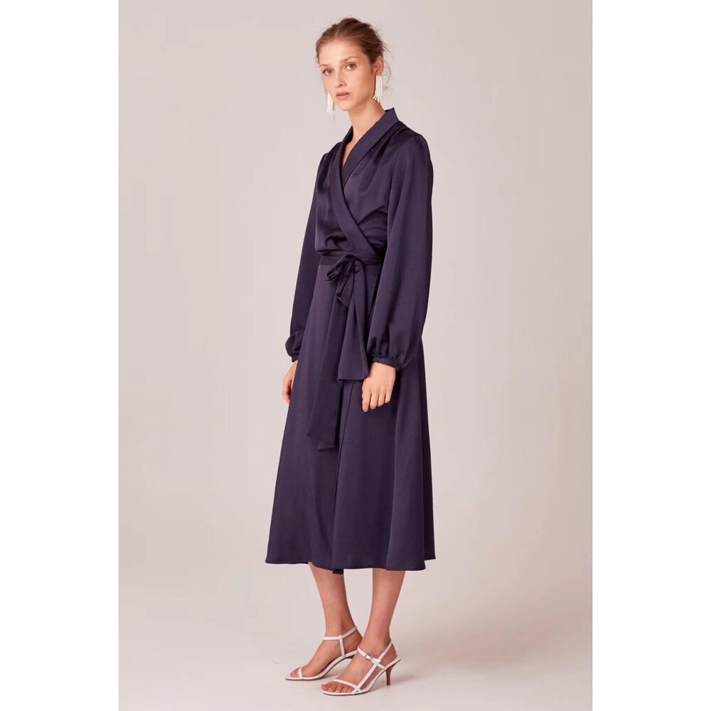 NWT C/MEO Collective Navy Satin Wrap Dress - Picture 2 of 4